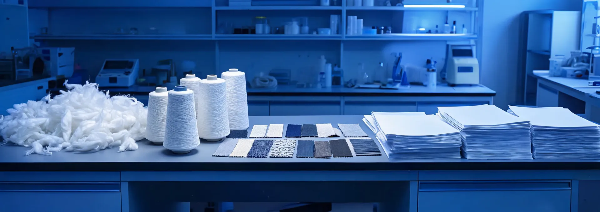 Infrared textile carrier samples in a technical review lab